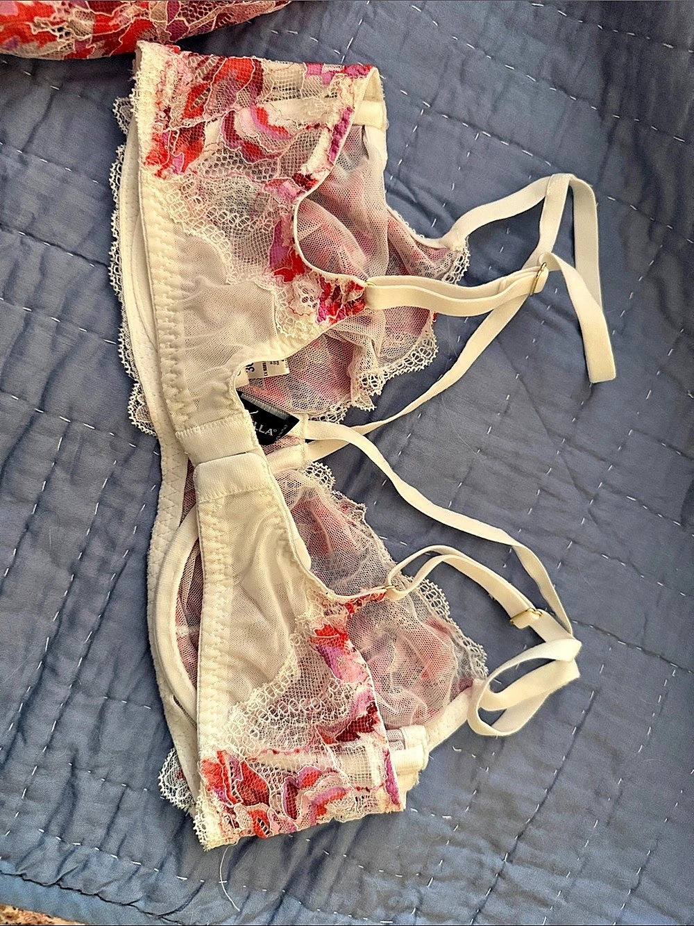 Cosabella Paradiso V-Hipster Floral Lace Bra Set Red & Pink 36C, size L - Picture 5 of 10